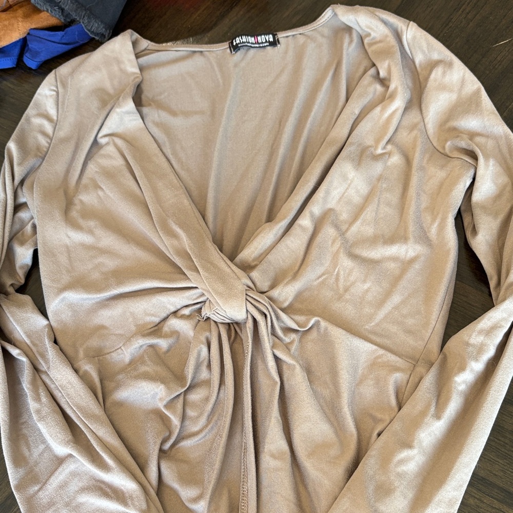 Fashion Nova Shimmering Taupe Mini Dress